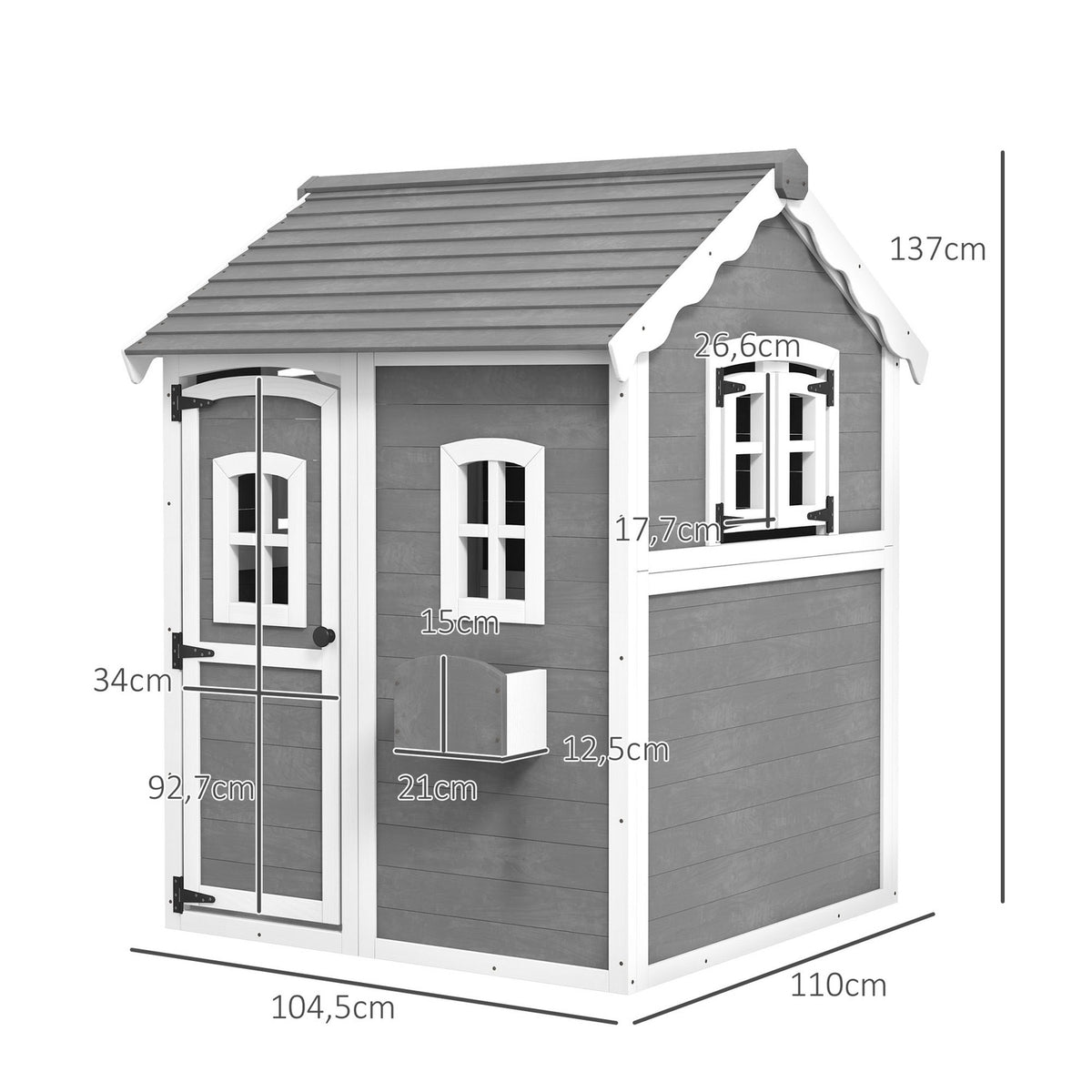 Children's playhouse made of wood, outdoor playhouse with door, window and plant box, children's house, garden house for children 3-8 years