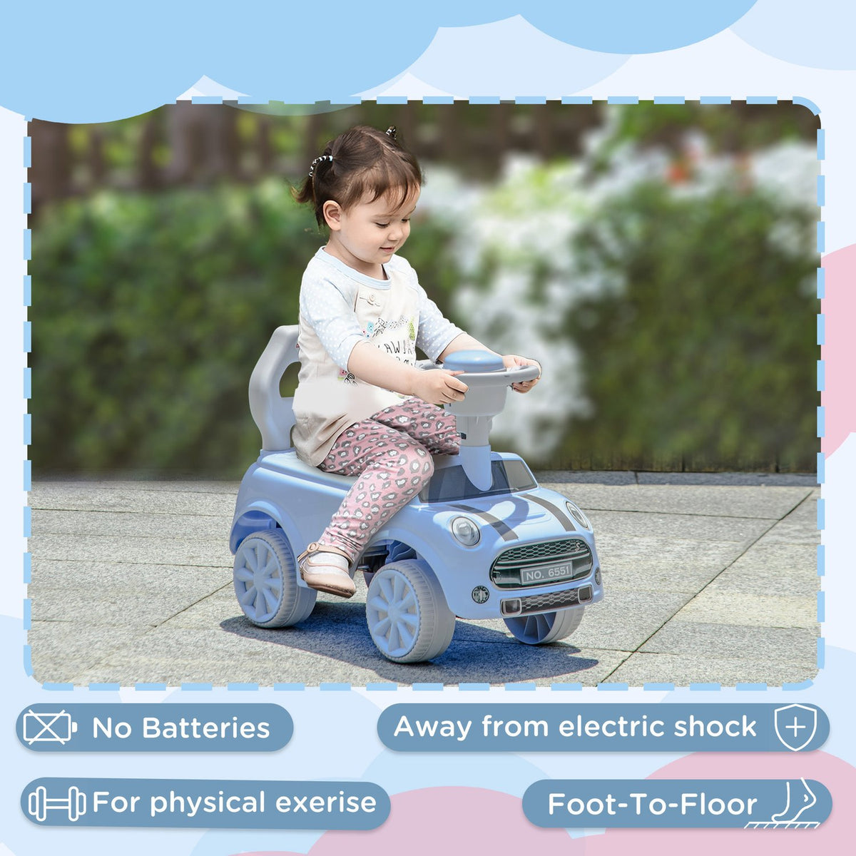 Children's ride-on car, children's vehicle, children's car, ride-on vehicle with tip protection, ride-on for children, light blue, 53 x 52 x 35 cm