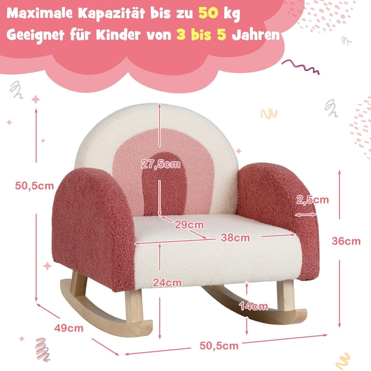 Children's rocking chair teddy plush armchair with rocking legs made of poplar wood red
