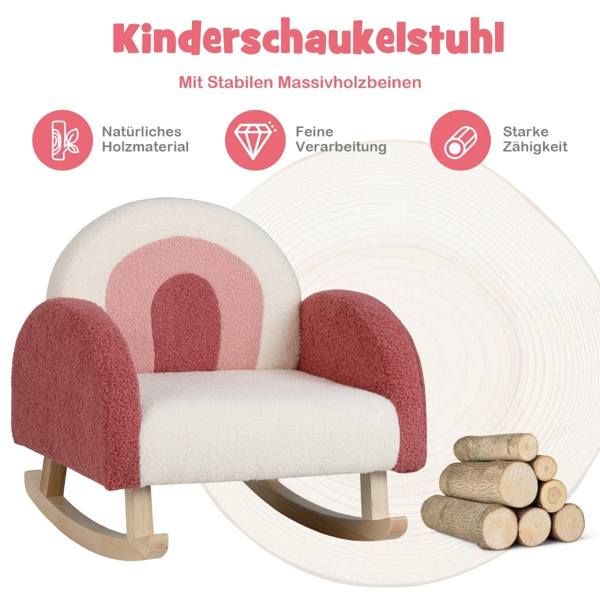 Children's rocking chair teddy plush armchair with rocking legs made of poplar wood red