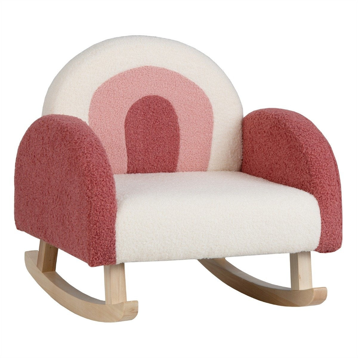 Children's rocking chair teddy plush armchair with rocking legs made of poplar wood red