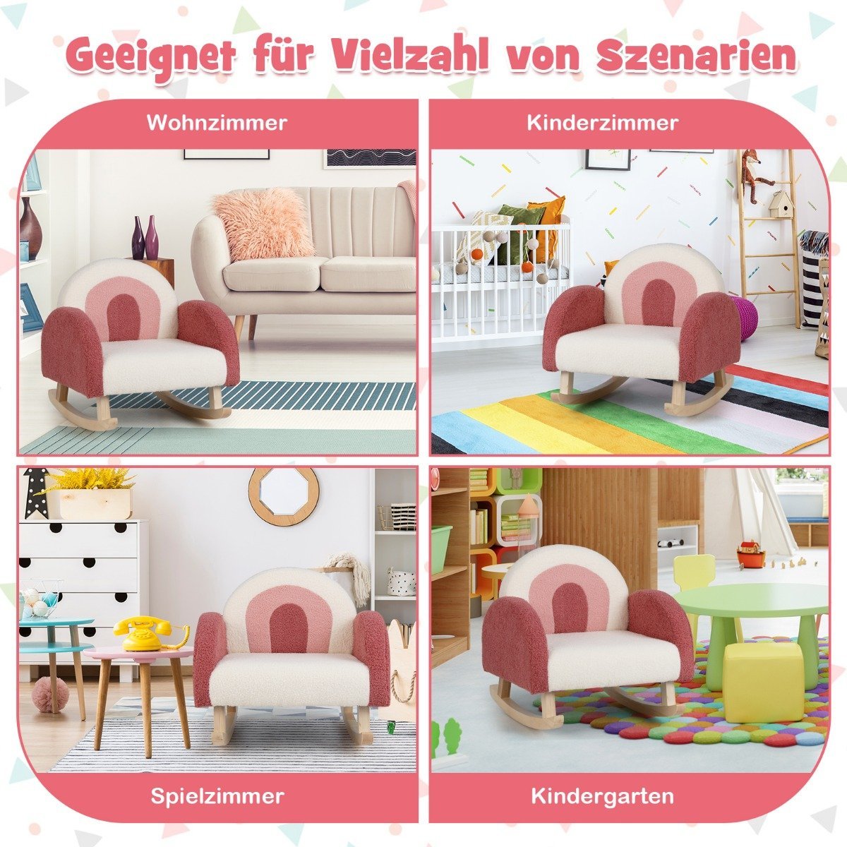 Children's rocking chair teddy plush armchair with rocking legs made of poplar wood red