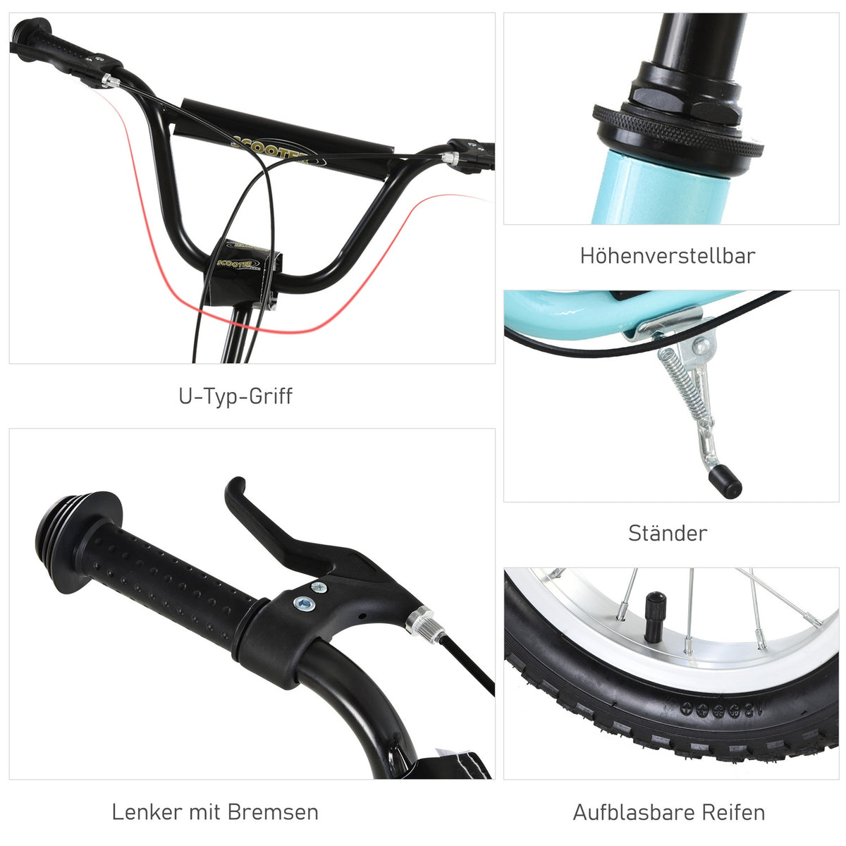 Children's scooter from 5 years, kick scooter, city scooter for children, aluminum, 120 x 58 x 85-95 cm, light blue