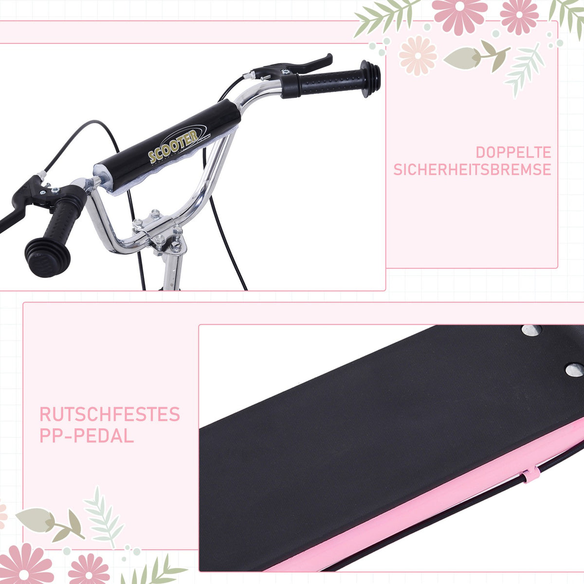 Children's scooter with brakes 16/12 inch scooter city scooter children's scooter kickboard for 5+ years children pink 135 x 58 x 92-100 cm