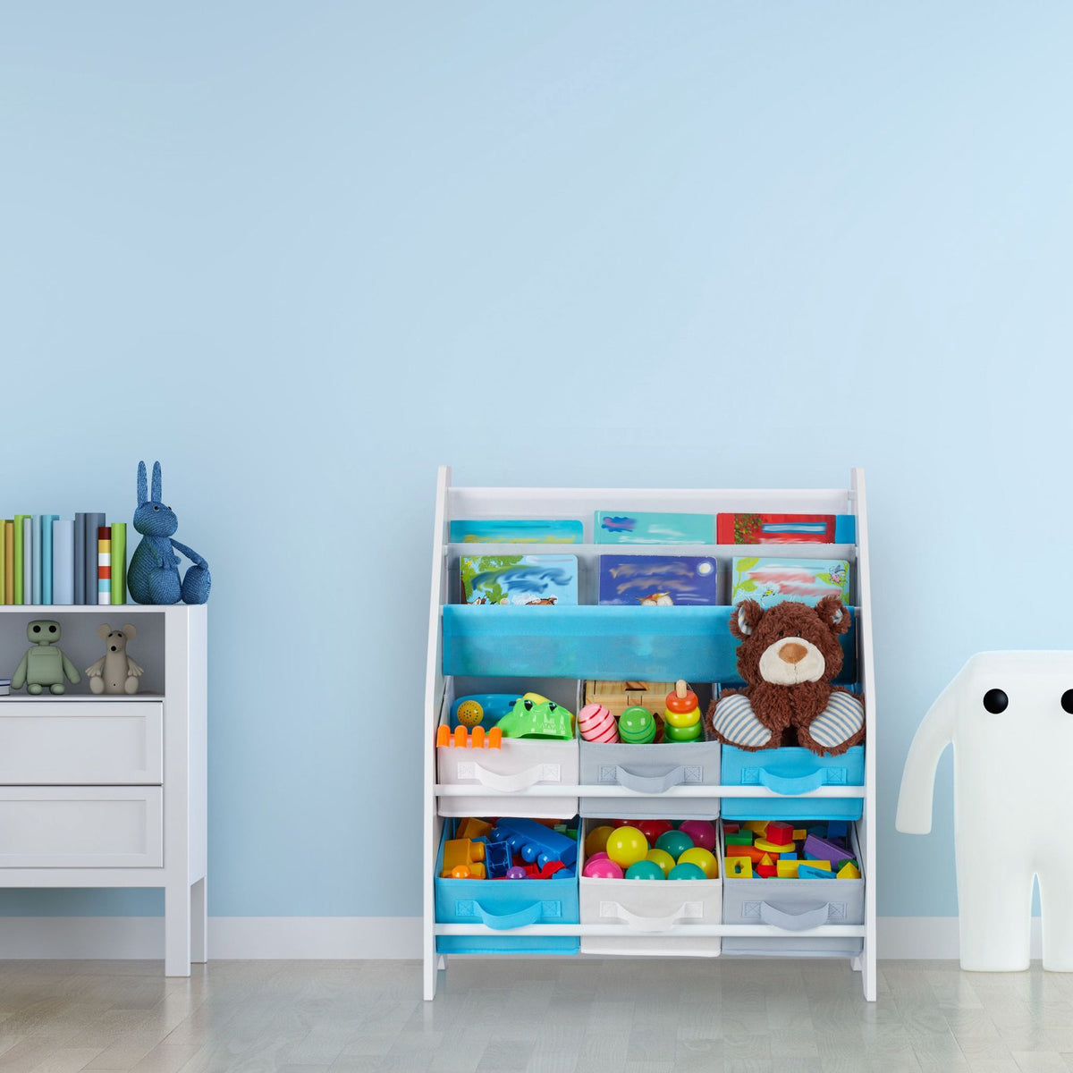 Children's shelf with 6 drawers & 2 hanging compartments