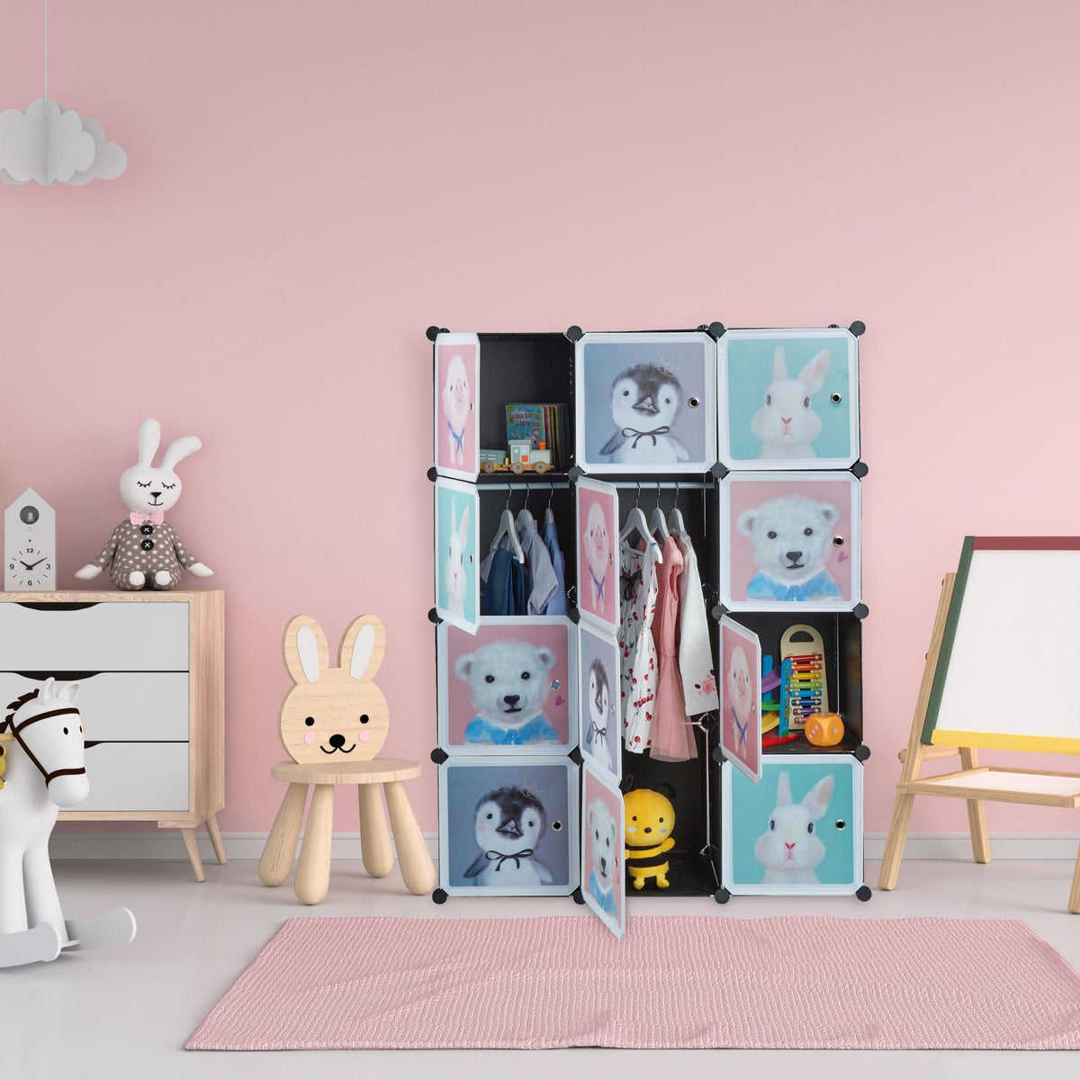 Children's shelf with clothes rails