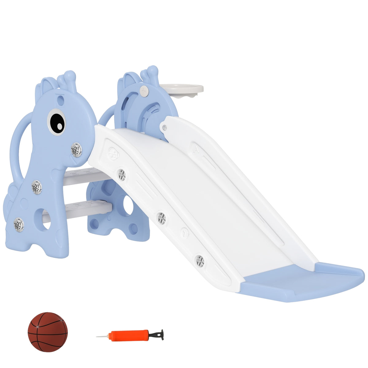 Children's slide, 3 in 1, toddler slide with basketball hoop, slide with basketball for children 1 to 3 years, indoor, blue 106 x 51.5 x 52 cm
