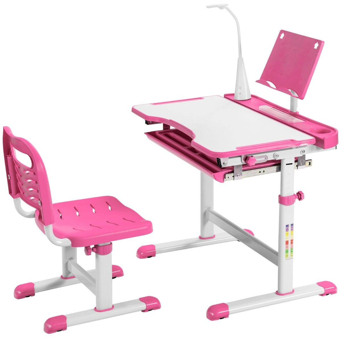 Children's table children's desk set with book stand and LED light for boys and girls pink