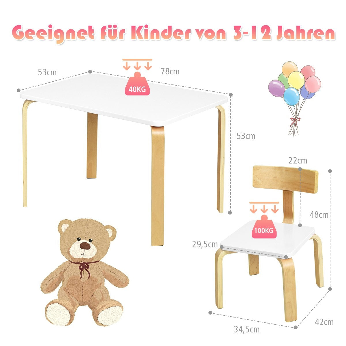 Children's table with 2 wooden chairs 3 pieces. Children's seating group Seating group for children white