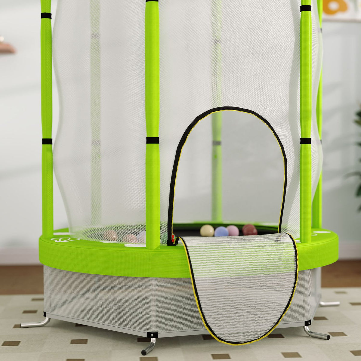 Children's trampoline Ø140 cm, indoor trampoline with safety net edge cover rubber rope, children's trampoline with door with zip, cloud pattern, for children 3-6 years green |