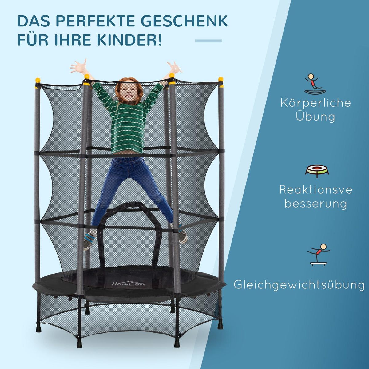Children's trampoline Ø140 cm, trampoline with safety net, edge cover, garden trampoline for children 3-10 years, load capacity up to 50 kg, black