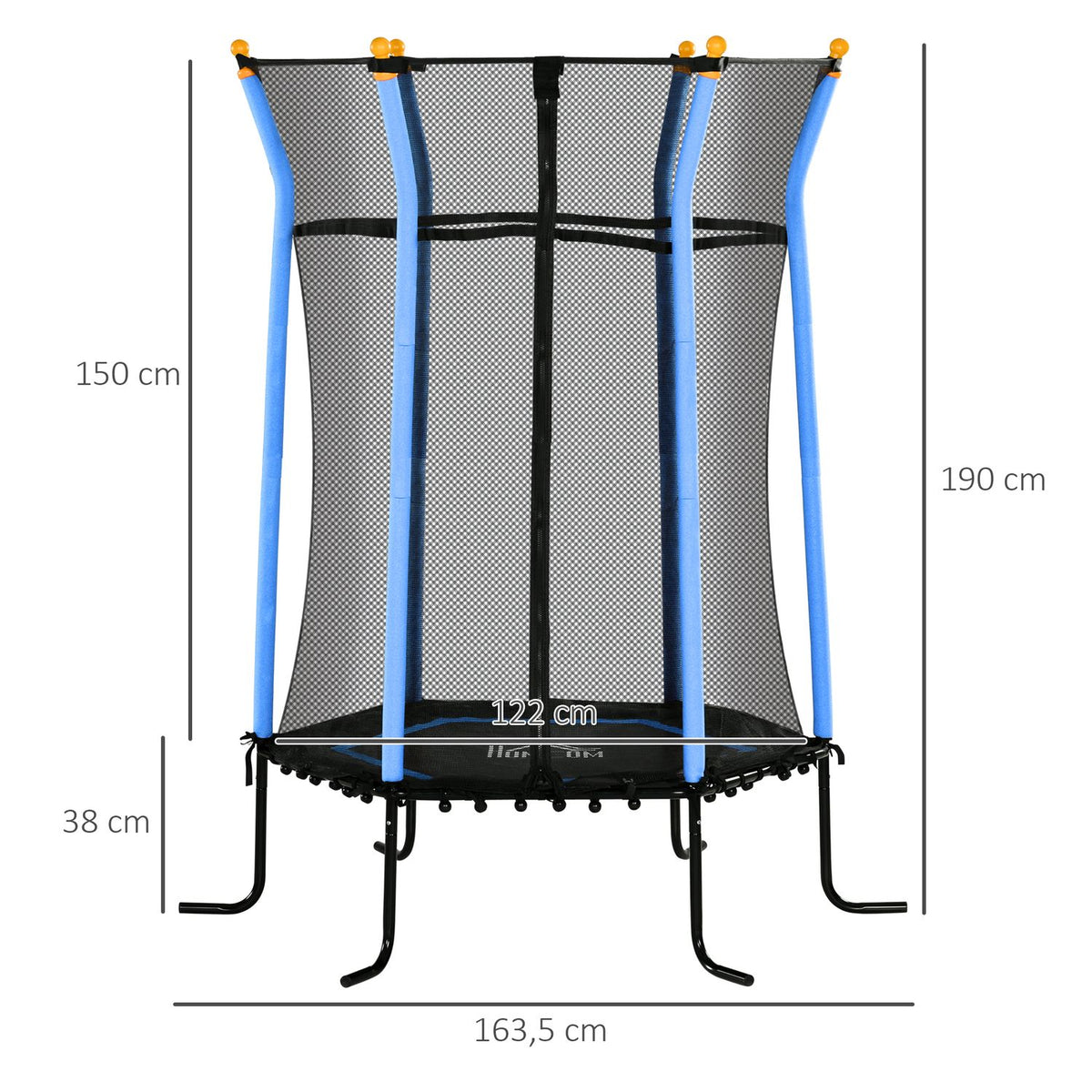 Children's trampoline Ø163.5 cm, indoor trampoline with safety net edge cover rubber rope, children's trampoline up to 50 kg, for children 3-10 years blue