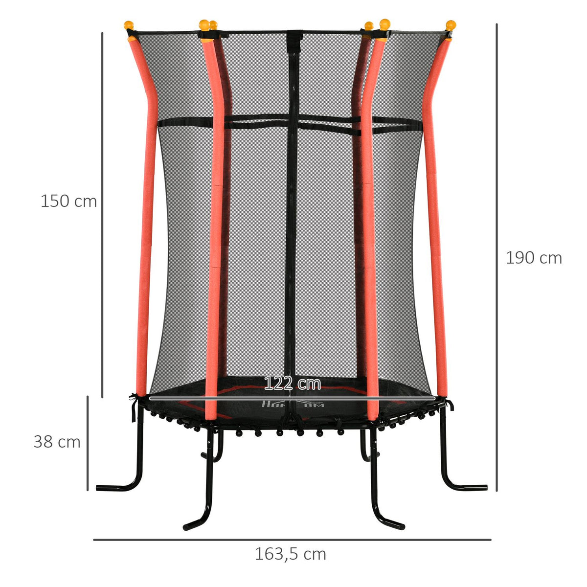 Children's trampoline Ø163.5 cm, indoor trampoline with safety net edge cover rubber rope, children's trampoline up to 50 kg, for children 3-10 years red