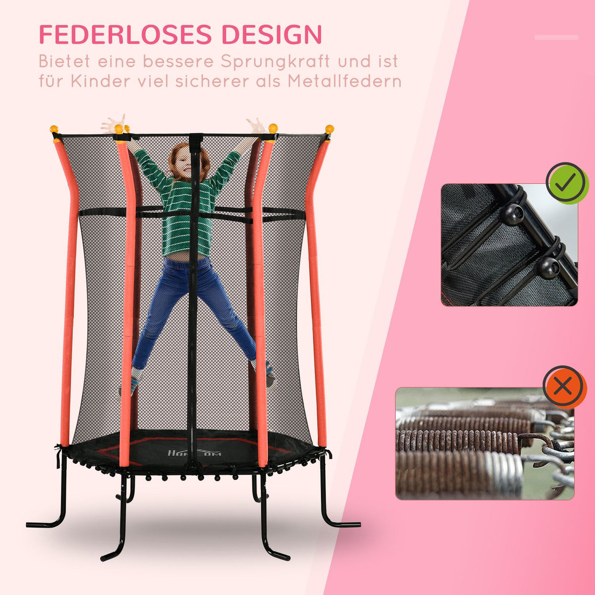 Children's trampoline Ø163.5 cm, indoor trampoline with safety net edge cover rubber rope, children's trampoline up to 50 kg, for children 3-10 years red