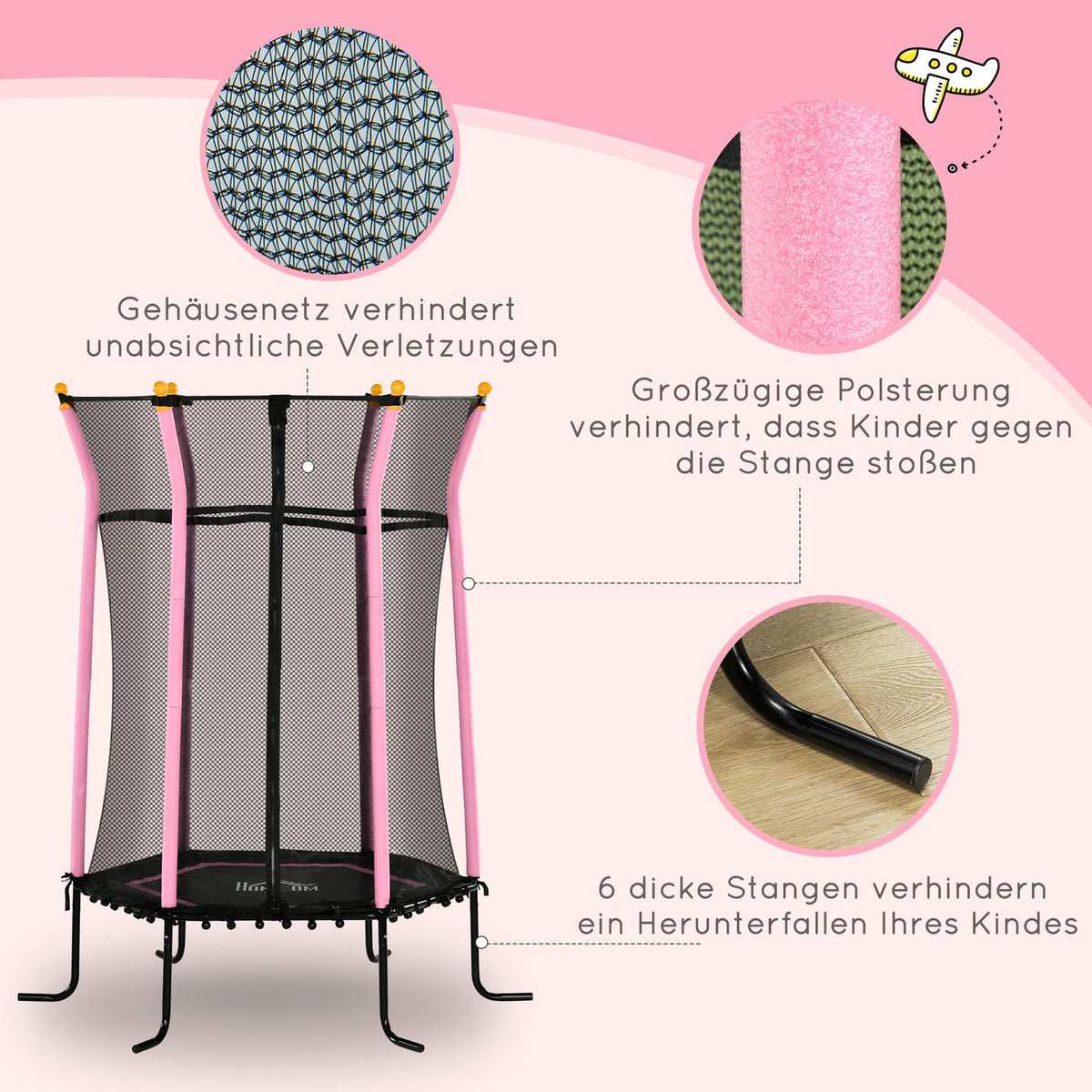 Children's trampoline Ø163.5 cm, trampoline with safety net, edge cover, garden trampoline for children 3-10 years, load capacity up to 50 kg, pink
