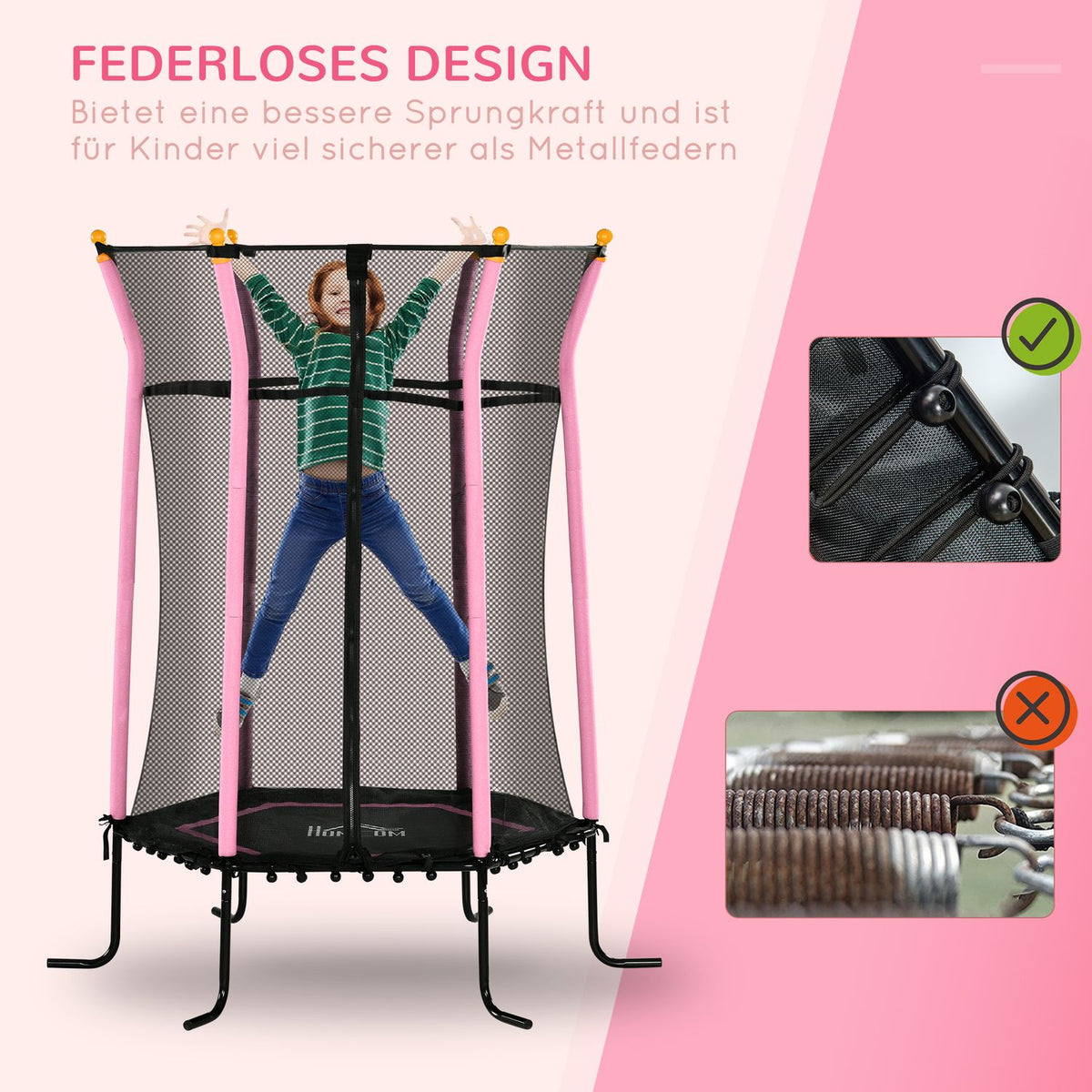 Children's trampoline Ø163.5 cm, trampoline with safety net, edge cover, garden trampoline for children 3-10 years, load capacity up to 50 kg, pink