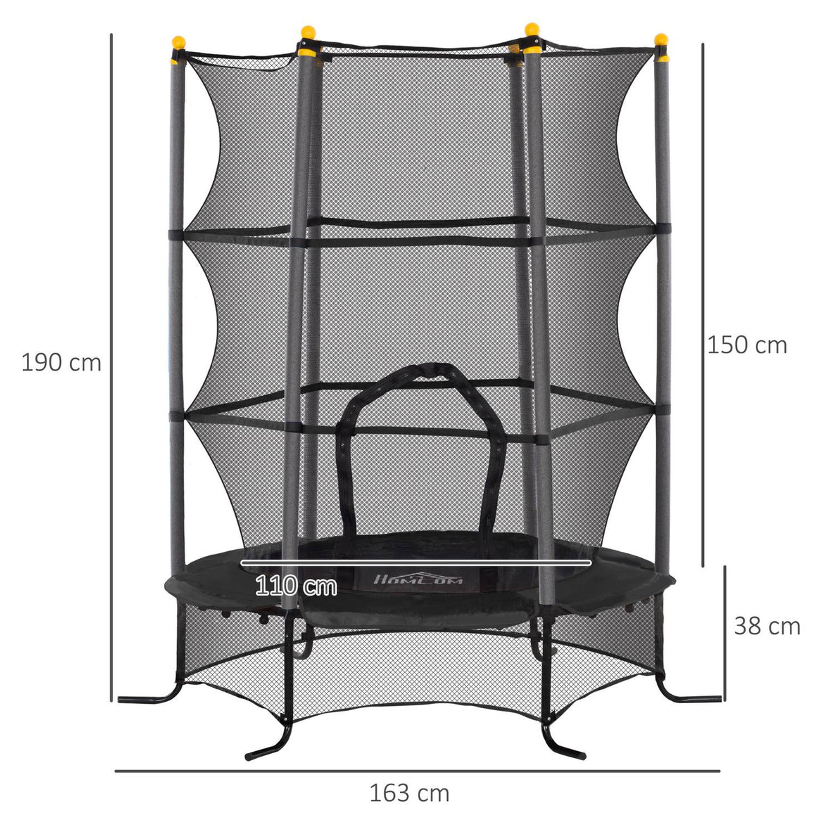 Children's trampoline Ø163 cm, trampoline with safety net, edge cover, garden trampoline for children 3-10 years, load capacity up to 50 kg, black