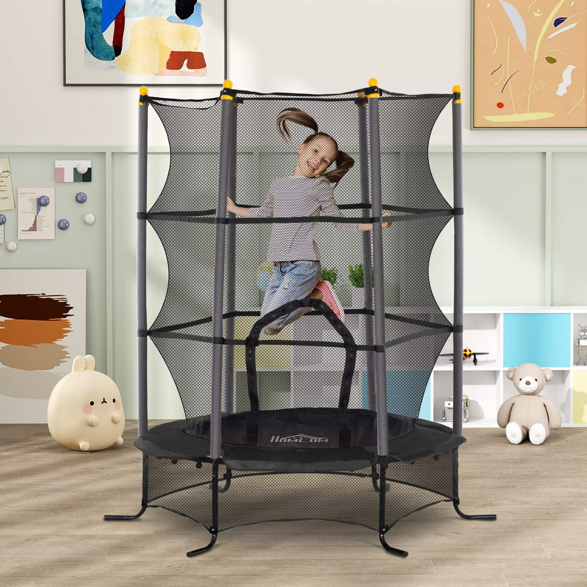 Children's trampoline Ø163 cm, trampoline with safety net, edge cover, garden trampoline for children 3-10 years, load capacity up to 50 kg, black