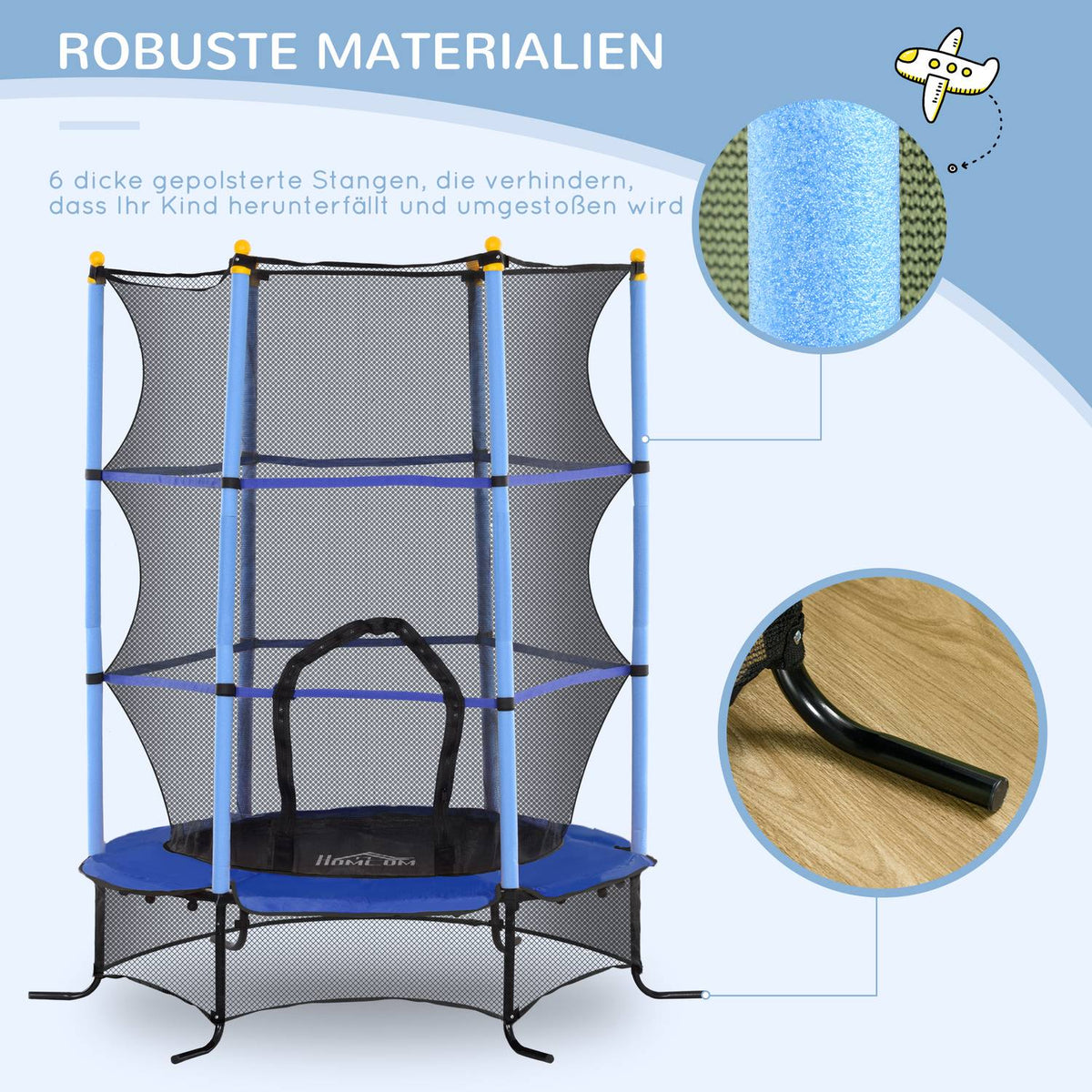 Children's trampoline Ø163 cm, trampoline with safety net, edge cover, garden trampoline for children 3-10 years, load capacity up to 50 kg, blue