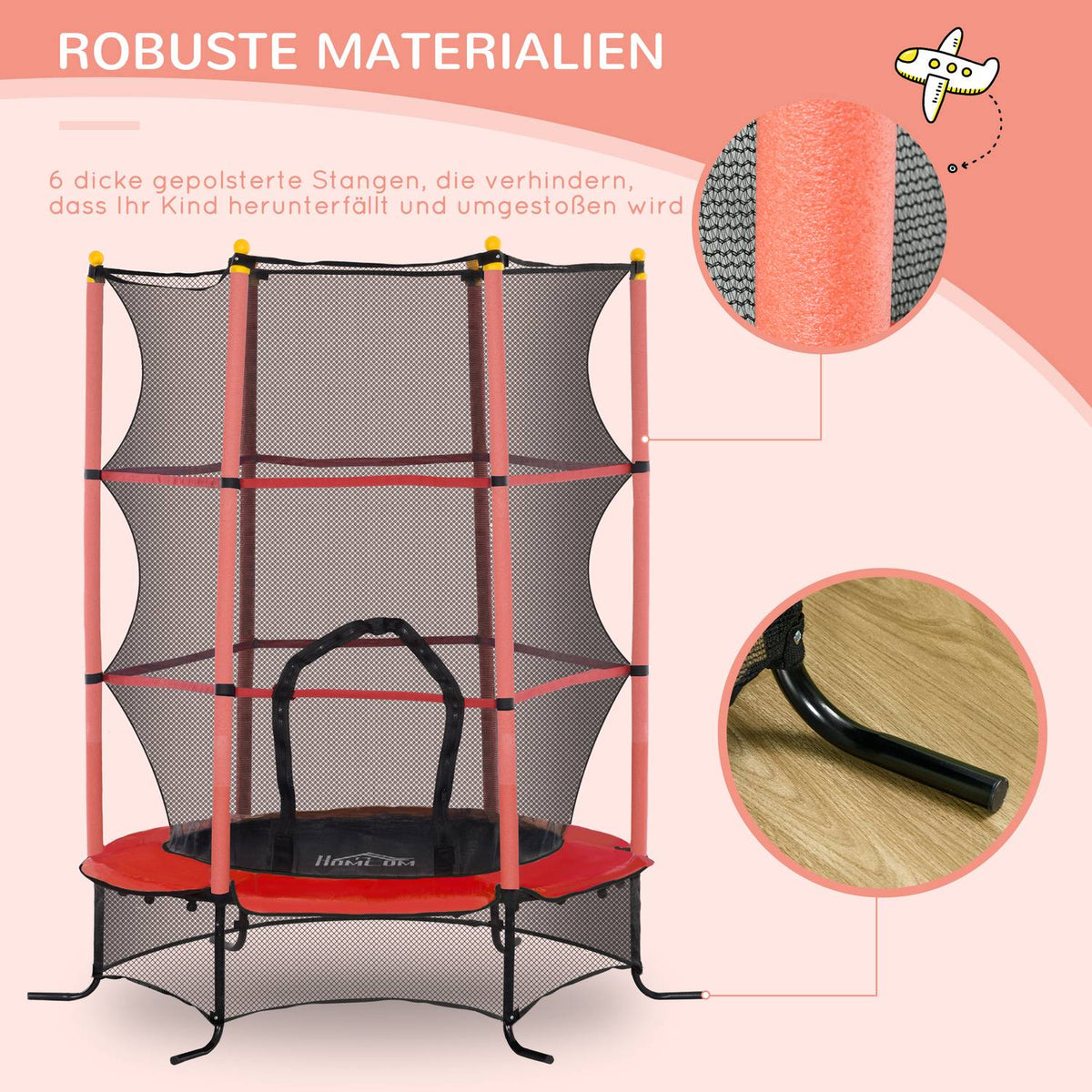 Children's trampoline Ø163 cm, trampoline with safety net, edge cover, garden trampoline for children 3-10 years, load capacity up to 50 kg, red