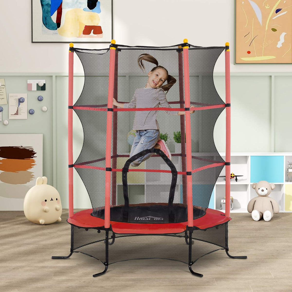 Children's trampoline Ø163 cm, trampoline with safety net, edge cover, garden trampoline for children 3-10 years, load capacity up to 50 kg, red