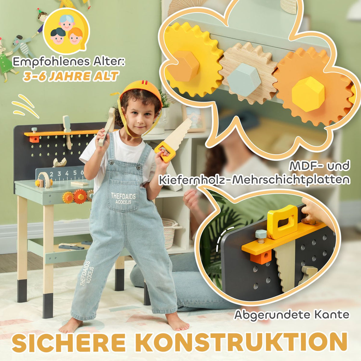 Children's workbench with tools and accessories, tool bench with screwdriver and wrench, pliers, toy for children 3-6 years, 58 x 31 x 77.5 cm light blue