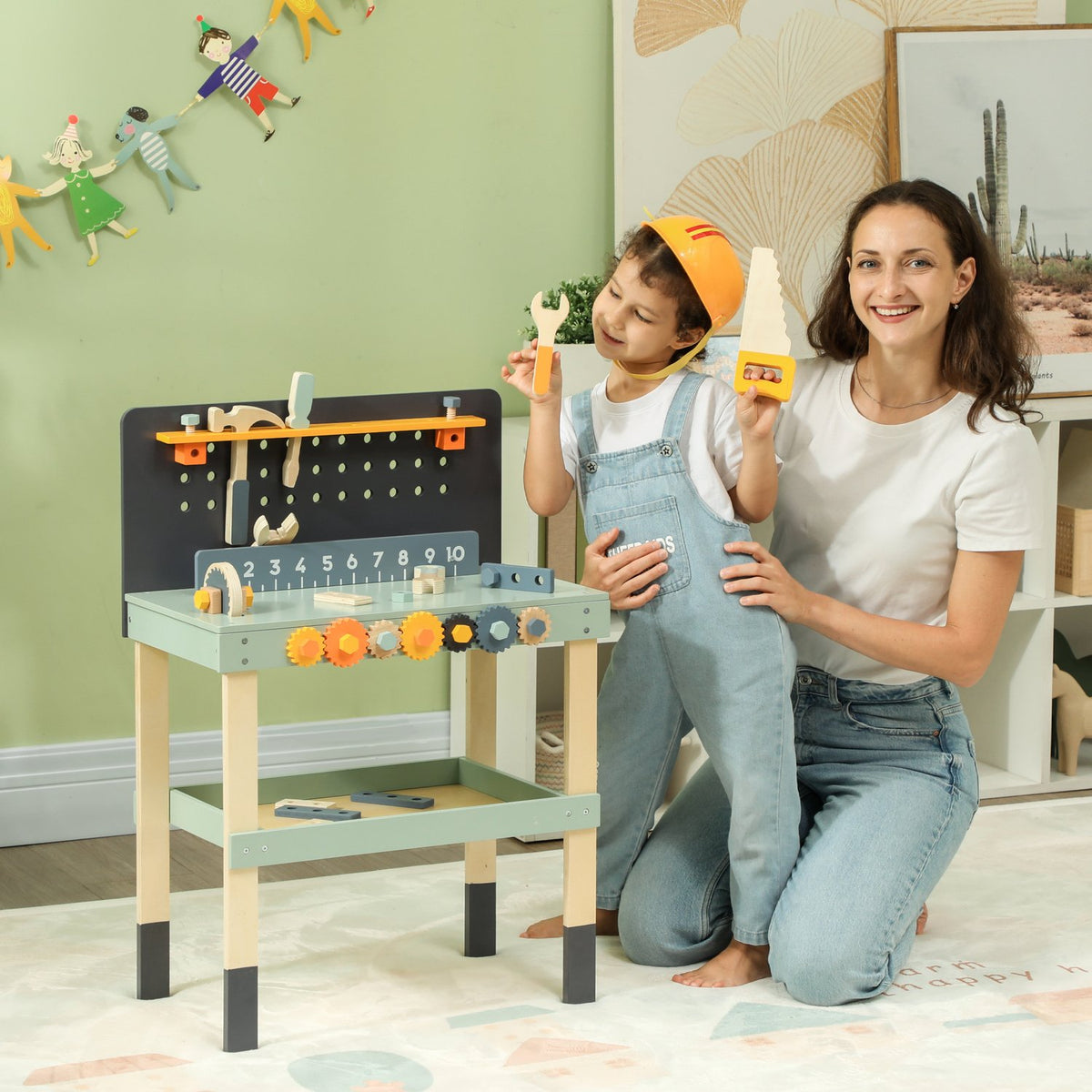 Children's workbench with tools and accessories, tool bench with screwdriver and wrench, pliers, toy for children 3-6 years, 58 x 31 x 77.5 cm light blue