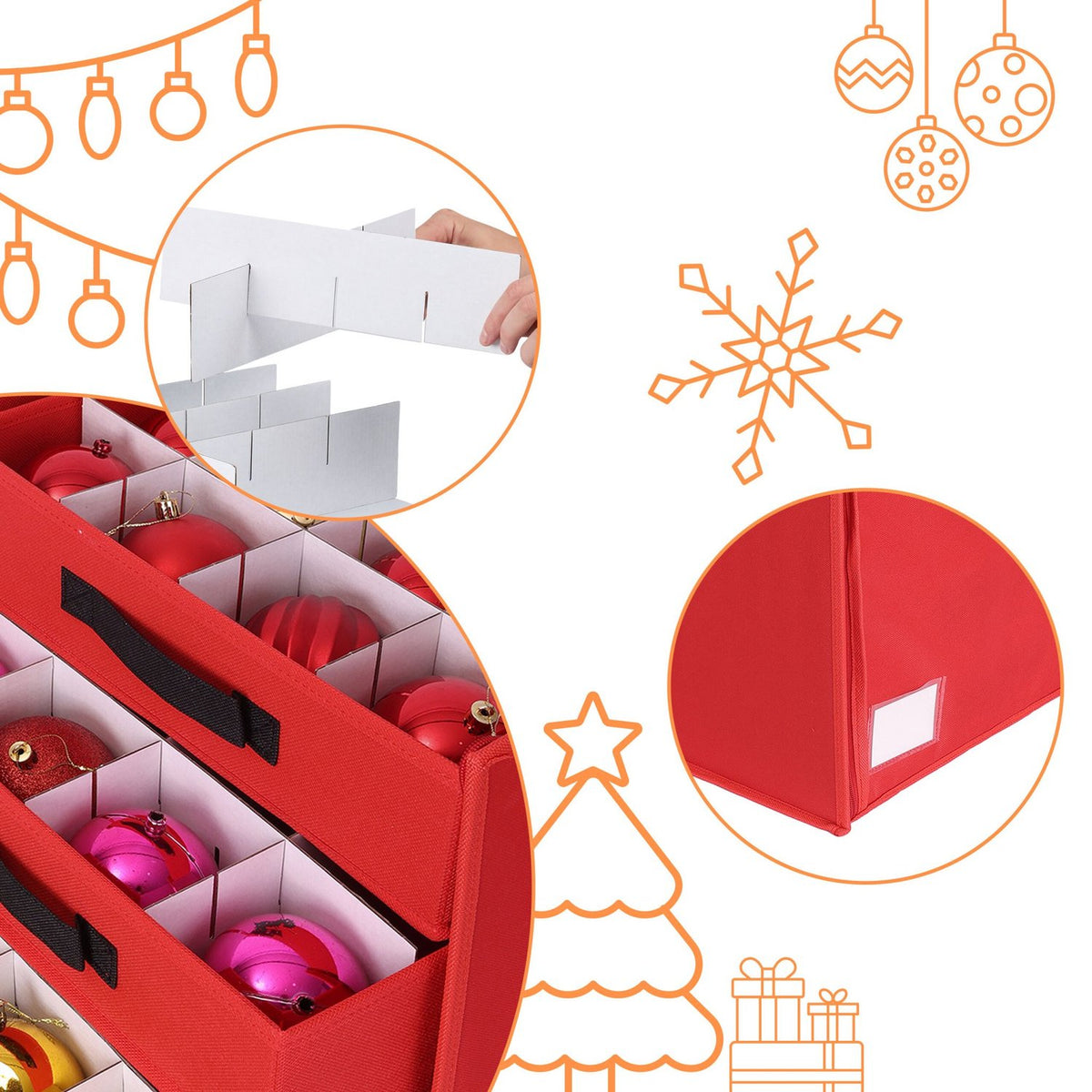 Christmas Bauble Storage Box with Adjustable Dividers