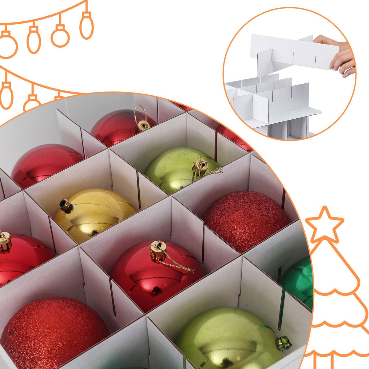 Christmas Bauble Storage Box with Adjustable Dividers