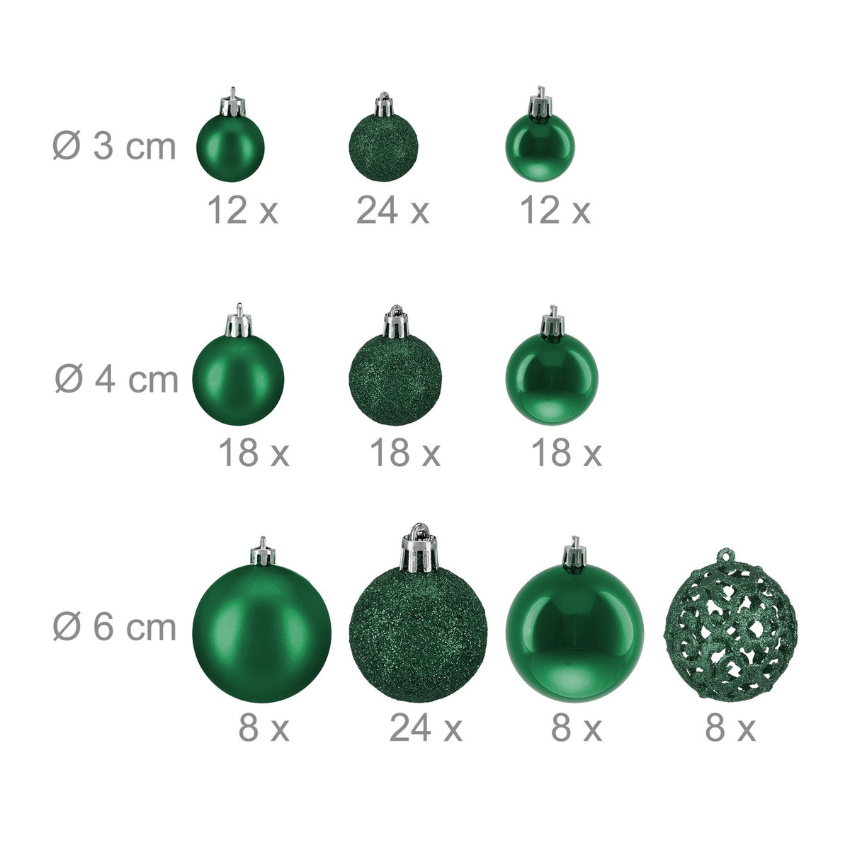 Christmas Baubles Set, 150 Pieces, Assorted Finishes