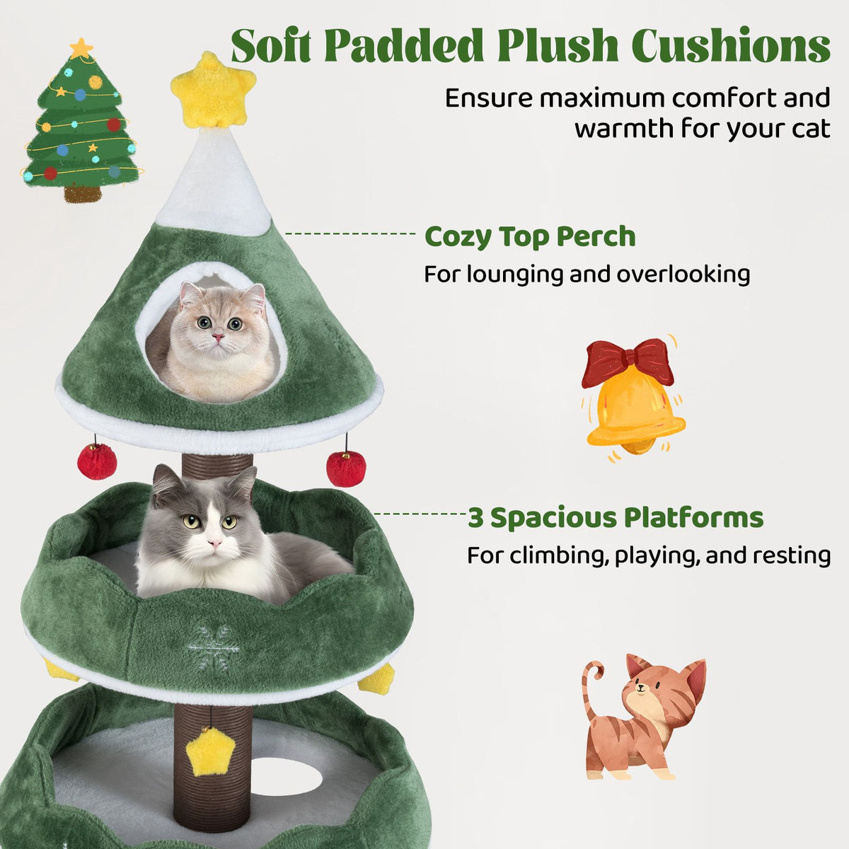 Christmas Cat Tree, 179 cm Multi-Level Scratcher Tower