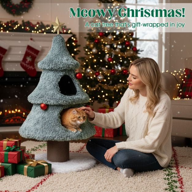 Christmas Cat Tree 48.5 Inch, 2 Condos, Scratching Post