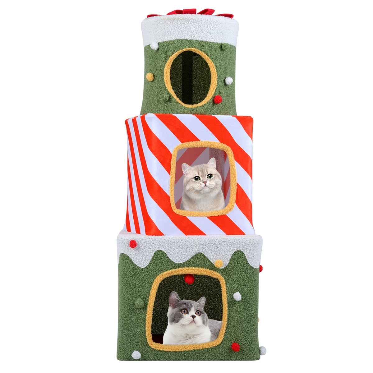 Christmas Cat Tree with 3 Cozy Houses, 120 cm Indoor