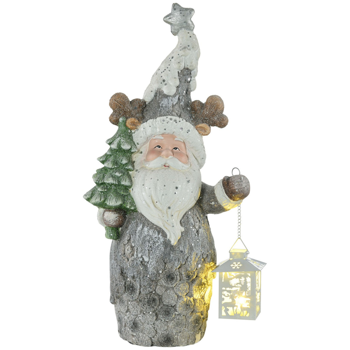 Christmas Decoration Figure, Santa Claus With Christmas Tree And Lantern, 55 Cm Christmas Figure With Led Light, Decorative Figure For Christmas