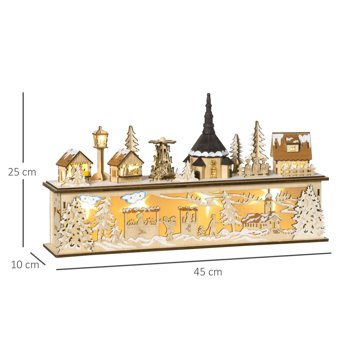 Christmas Decoration Snowy Christmas Village With 10 Leds Winter Landscape Illuminated Window Decoration Table Decoration Natural 45 X 10 X 25 Cm