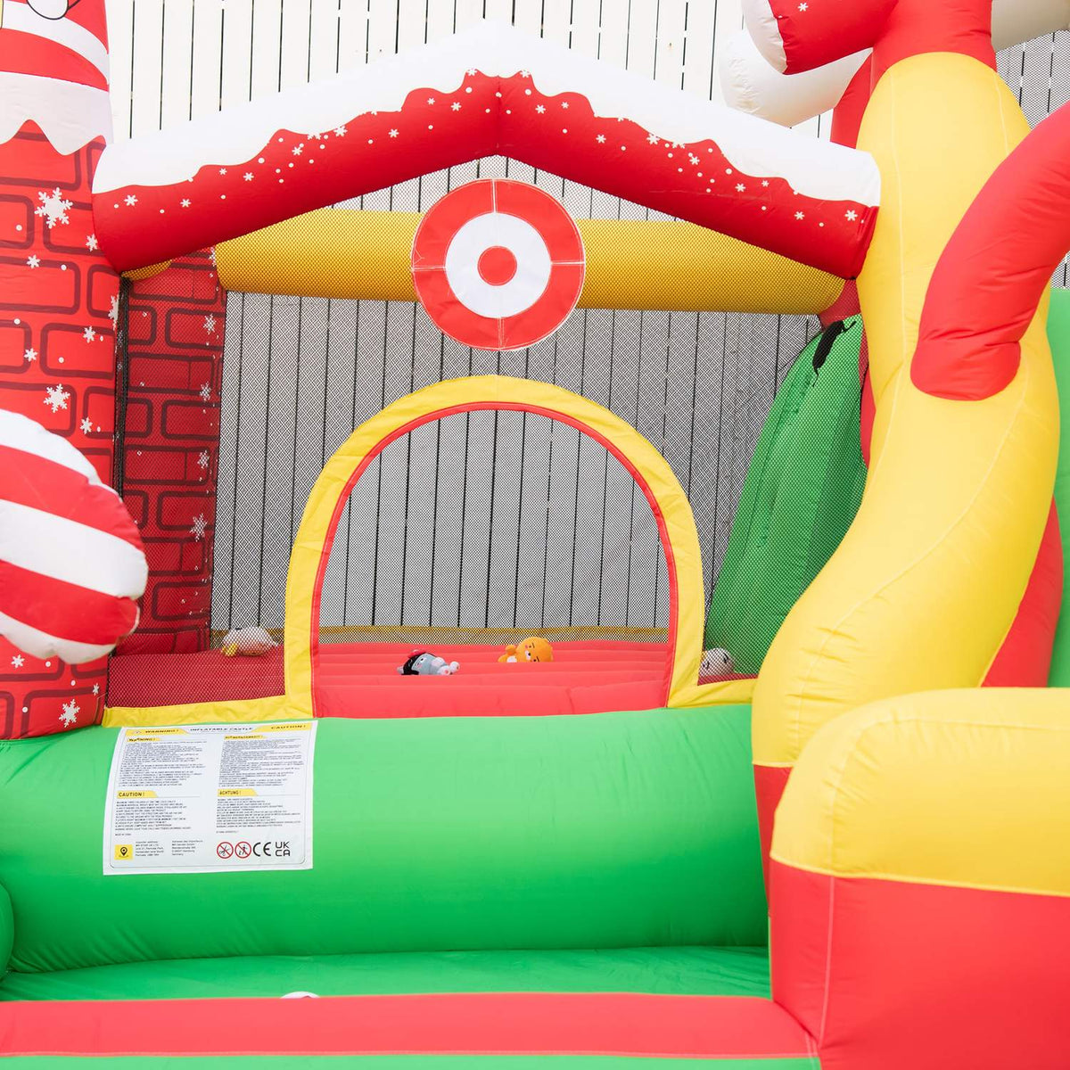 Christmas Inflatable Bouncy Castle Play Castle With Slide Ball Pit For 3 Children With Blower For 3-8 Years Red + Green + White 290 X 280 X 220 Cm