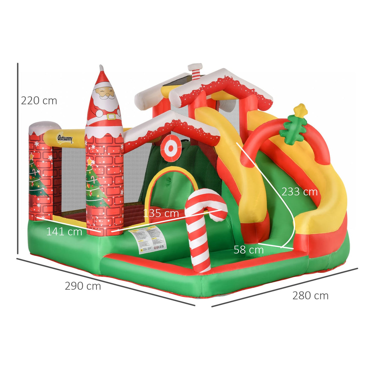 Christmas Inflatable Bouncy Castle Play Castle With Slide Ball Pit For 3 Children With Blower For 3-8 Years Red + Green + White 290 X 280 X 220 Cm