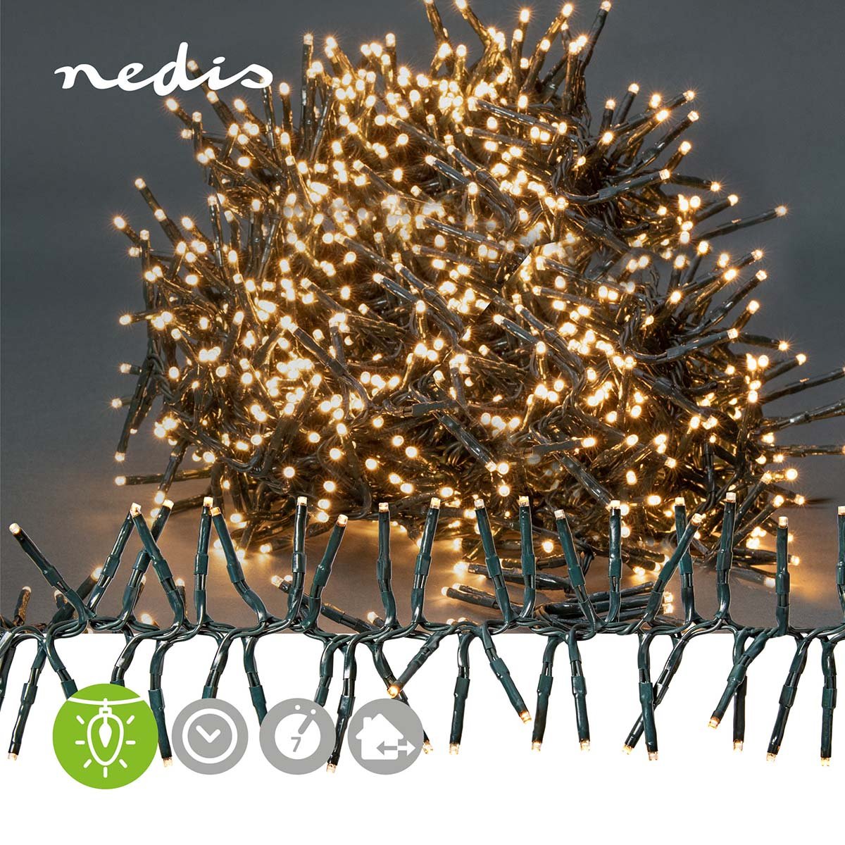 Christmas Lights | Cluster | 1512 LED's | Warm White | 11.00 m | Light effects: 7 | Indoor & Outdoor | Mains Powered