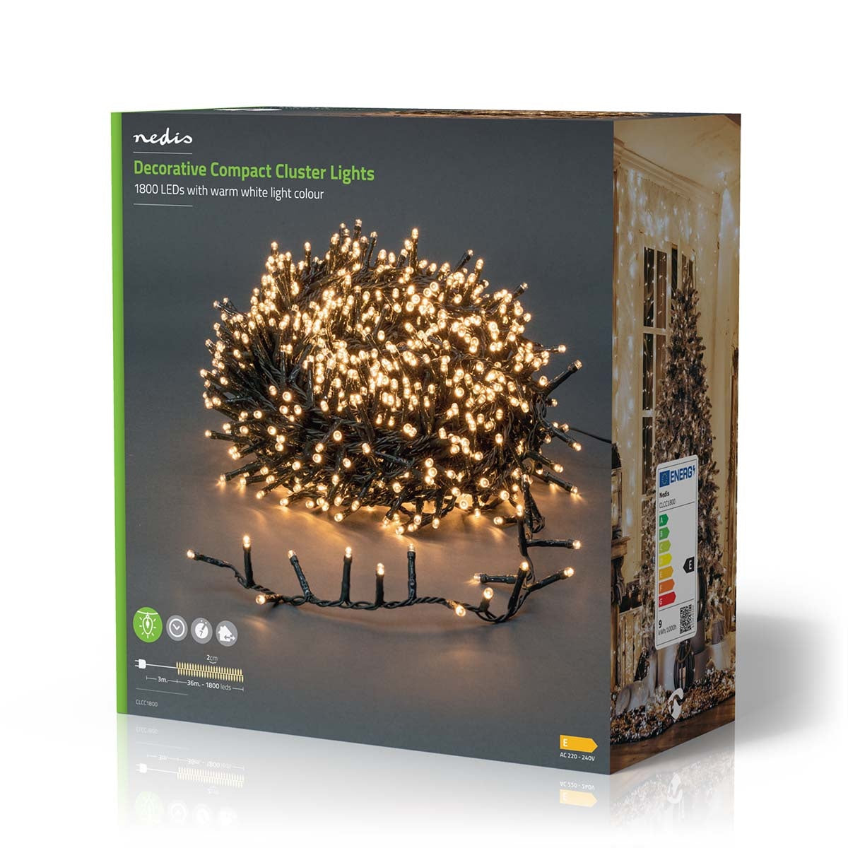 Christmas Lights | Compact cluster | 1800 LED's | Warm White | 36.00 m | Light effects: 7 | Indoor & Outdoor | Mains Powered