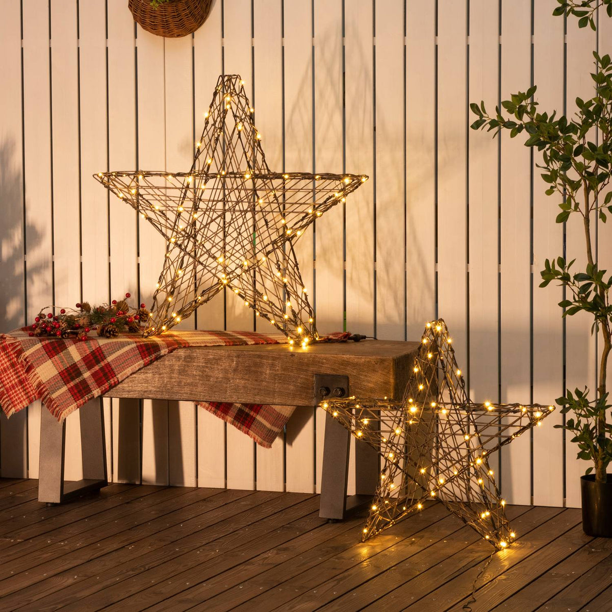 Christmas Lights Set Of 2 Poinsettias Christmas Decorations Christmas Decoration With 160 Leds Waterproof Sparkle Warm White Plastic