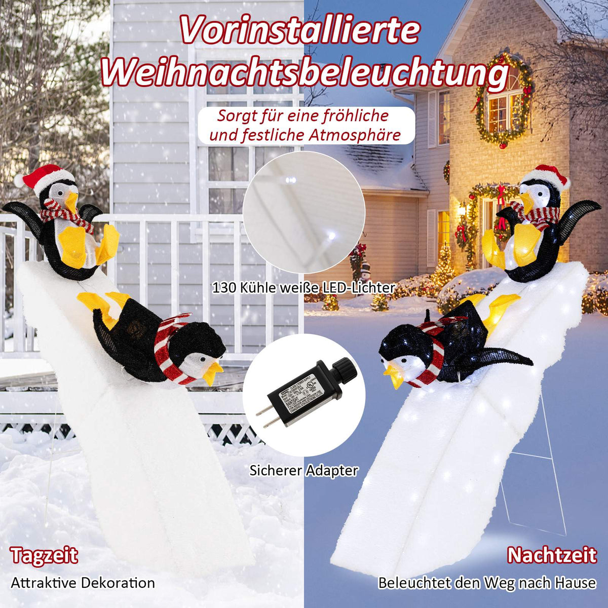 Christmas Penguin Slide Decoration, 130 LED, 120 cm