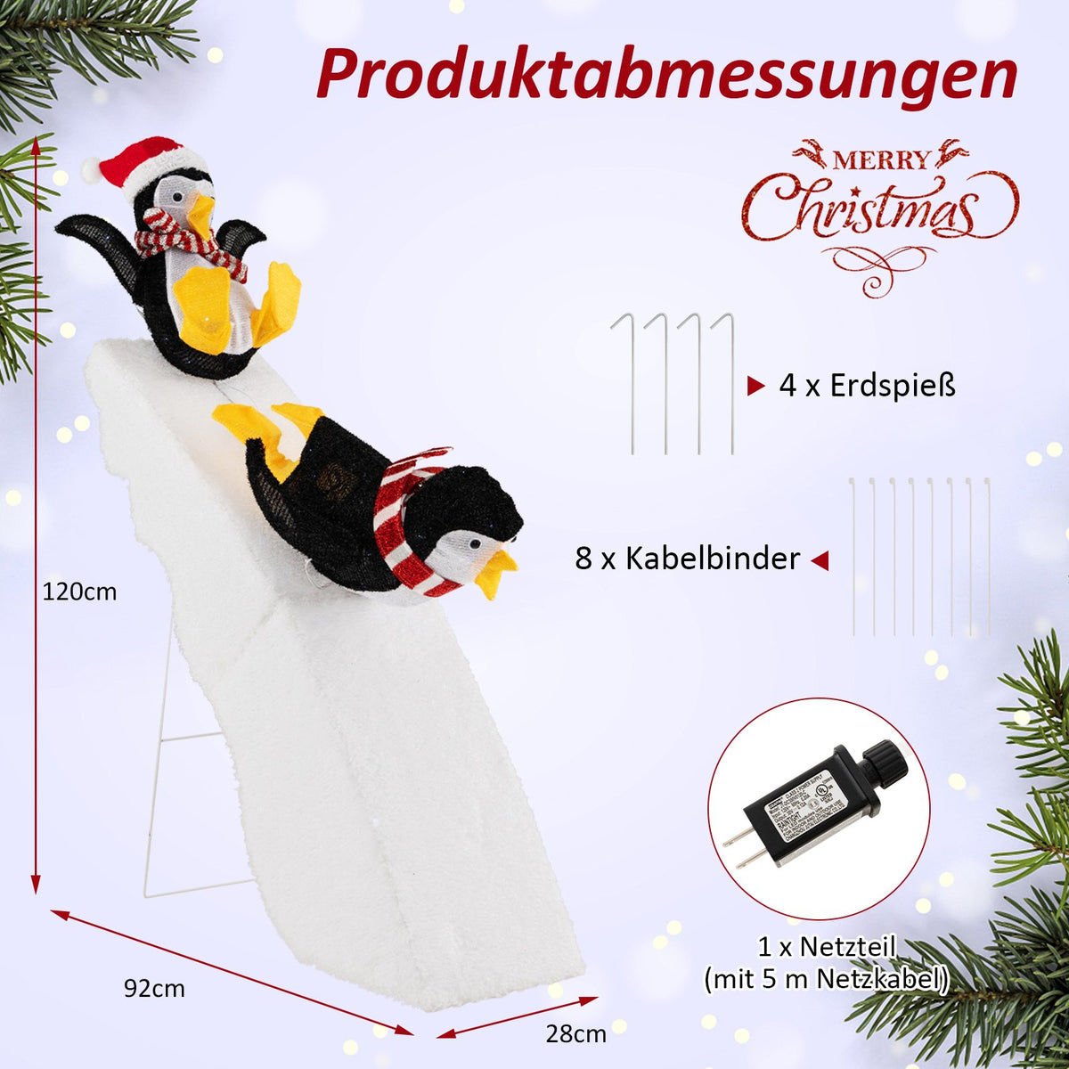 Christmas Penguin Slide Decoration, 130 LED, 120 cm