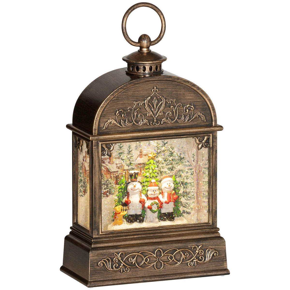 Christmas Snow Globe Lantern with Light Music Christmas Decoration with Swirling Glitter for Christmas Party Gift Bronze