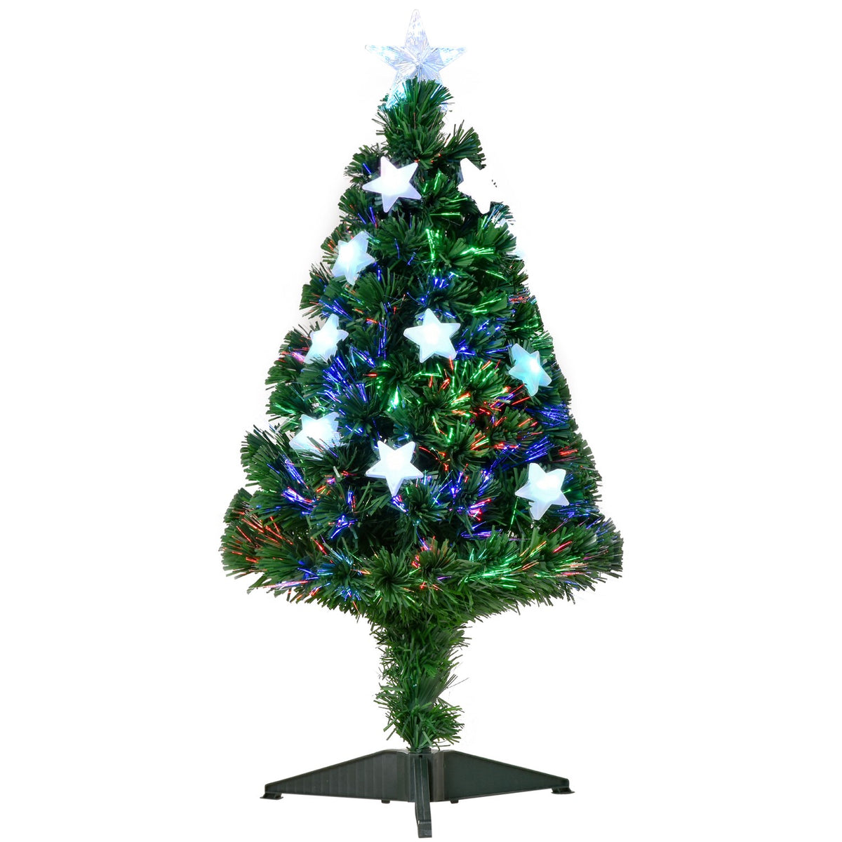 Christmas Tree 0.9 M Artificial Fir Tree 90 Branches With Led Lights Anti-Slip Pads Can Be Dismantled Fiber Optic Color Changer Pvc Metal Green 45X45X90Cm