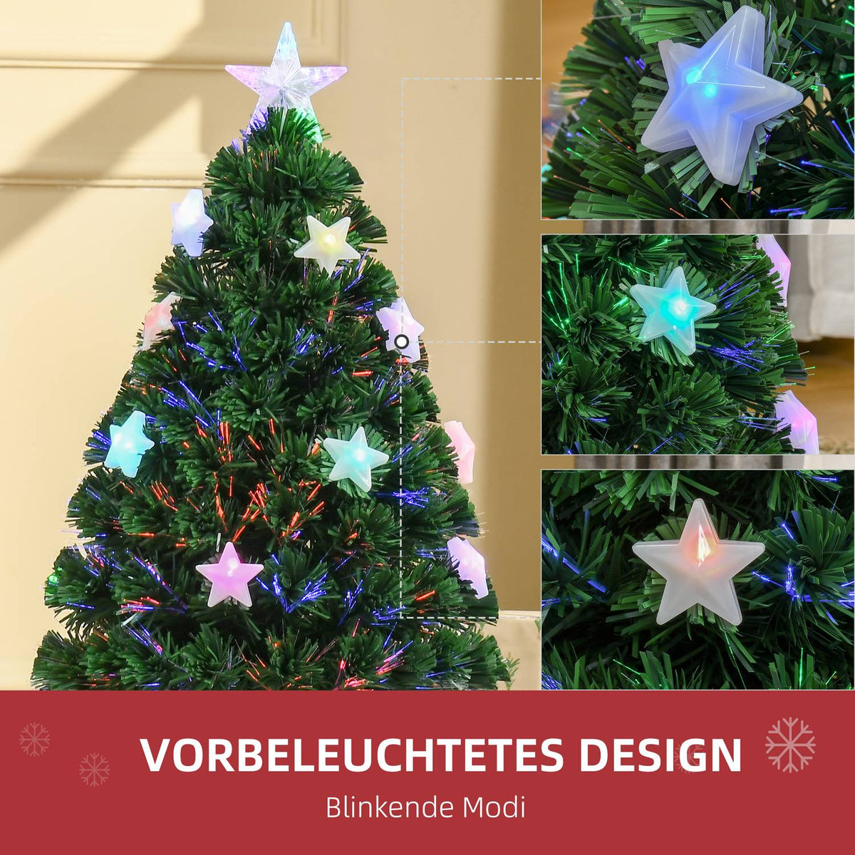 Christmas Tree 0.9 M Artificial Fir Tree 90 Branches With Led Lights Anti-Slip Pads Can Be Dismantled Fiber Optic Color Changer Pvc Metal Green 45X45X90Cm