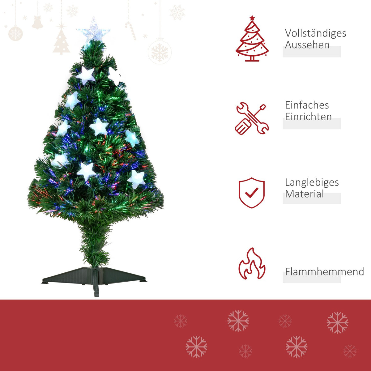 Christmas Tree 0.9 M Artificial Fir Tree 90 Branches With Led Lights Anti-Slip Pads Can Be Dismantled Fiber Optic Color Changer Pvc Metal Green 45X45X90Cm