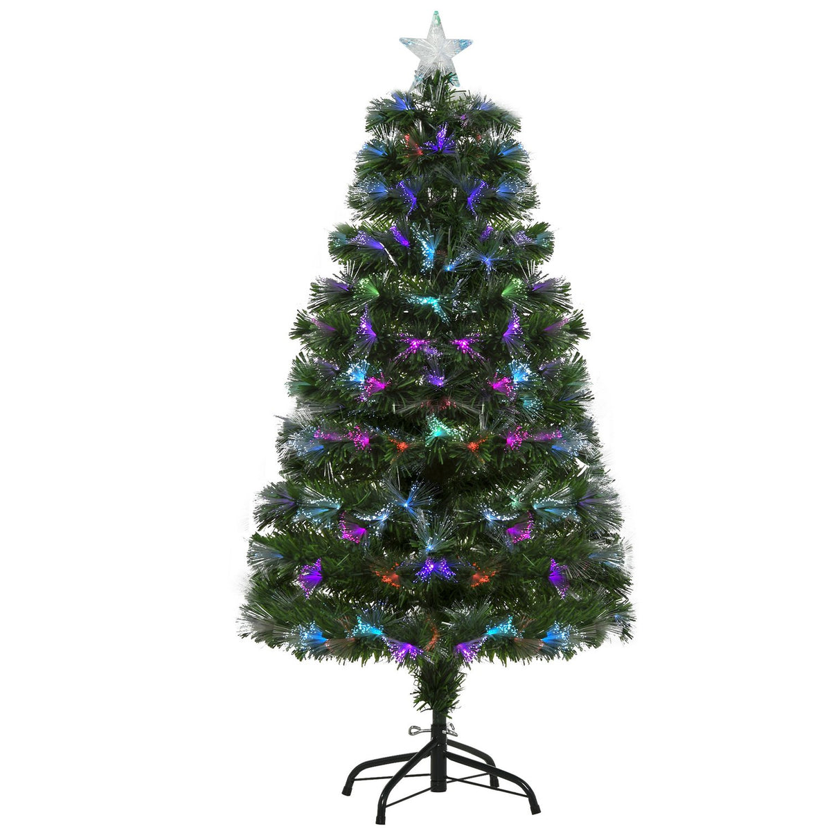 Christmas Tree 1.2 M Artificial Fir Tree 130 Branches Metal Base Pvc Multicolored Light Effects Ø66 X 120H Cm