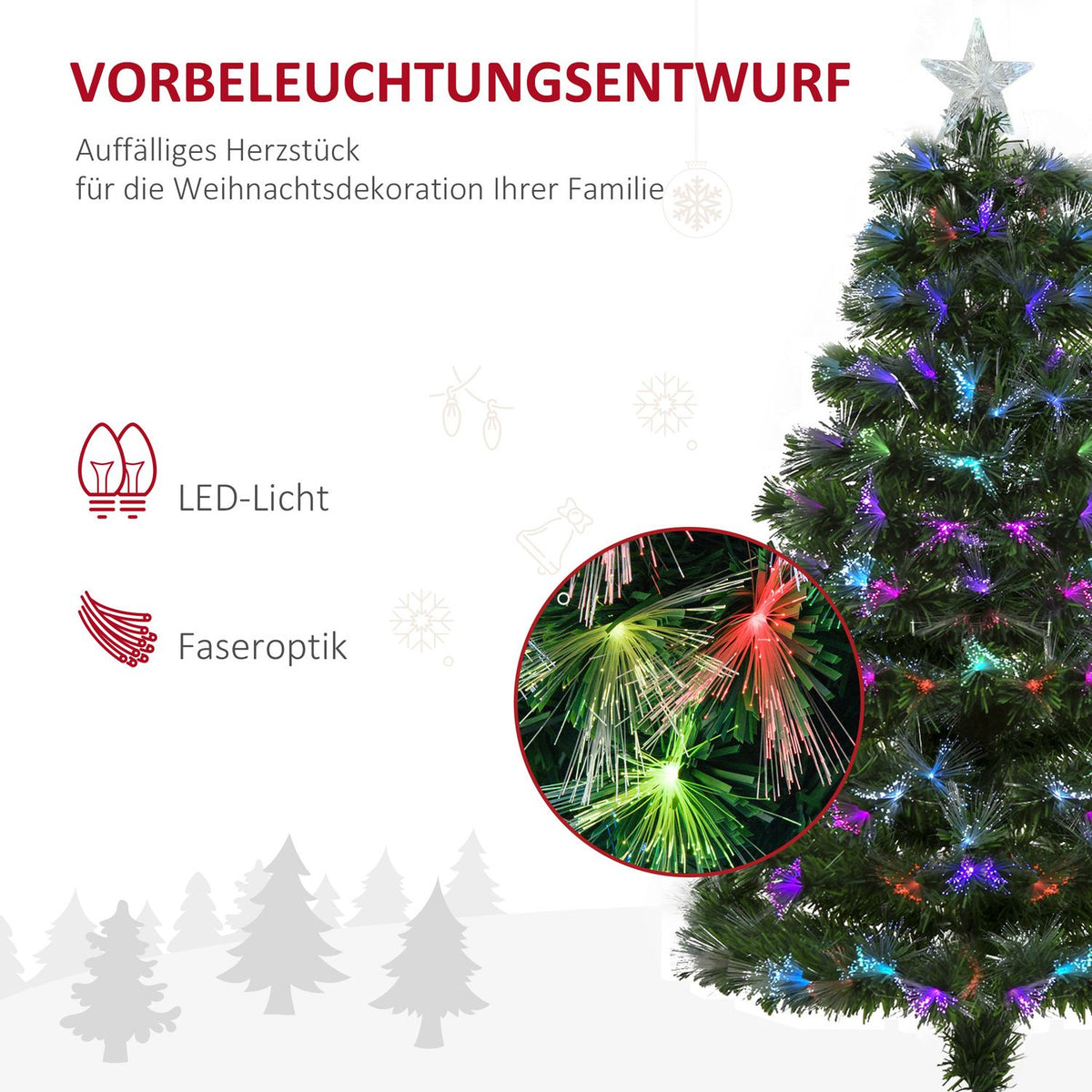 Christmas Tree 1.2 M Artificial Fir Tree 130 Branches Metal Base Pvc Multicolored Light Effects Ø66 X 120H Cm