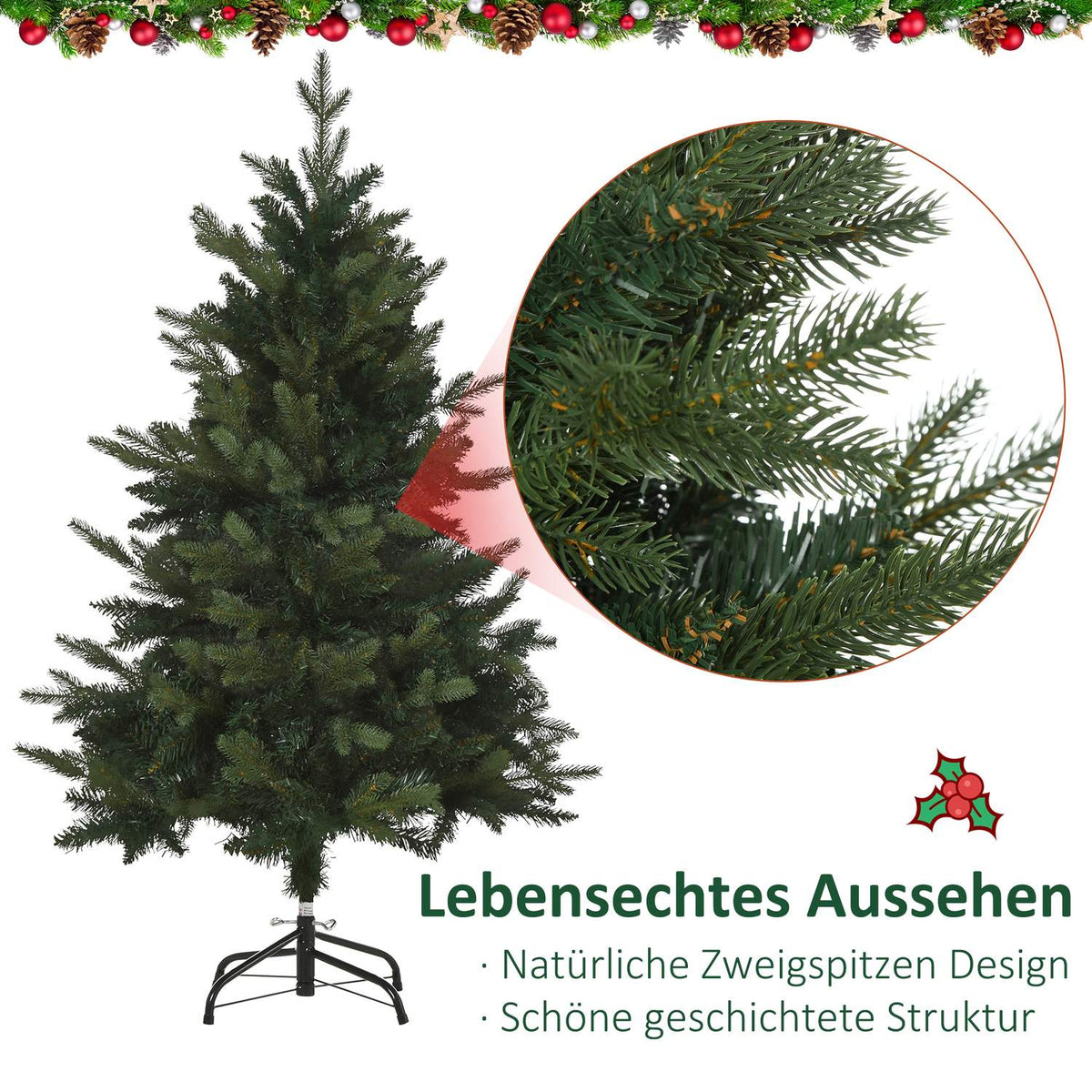 Christmas Tree 1.2 M Artificial Fir Tree 657 Branches Metal Base Pvc Green Ø85 X 120H Cm