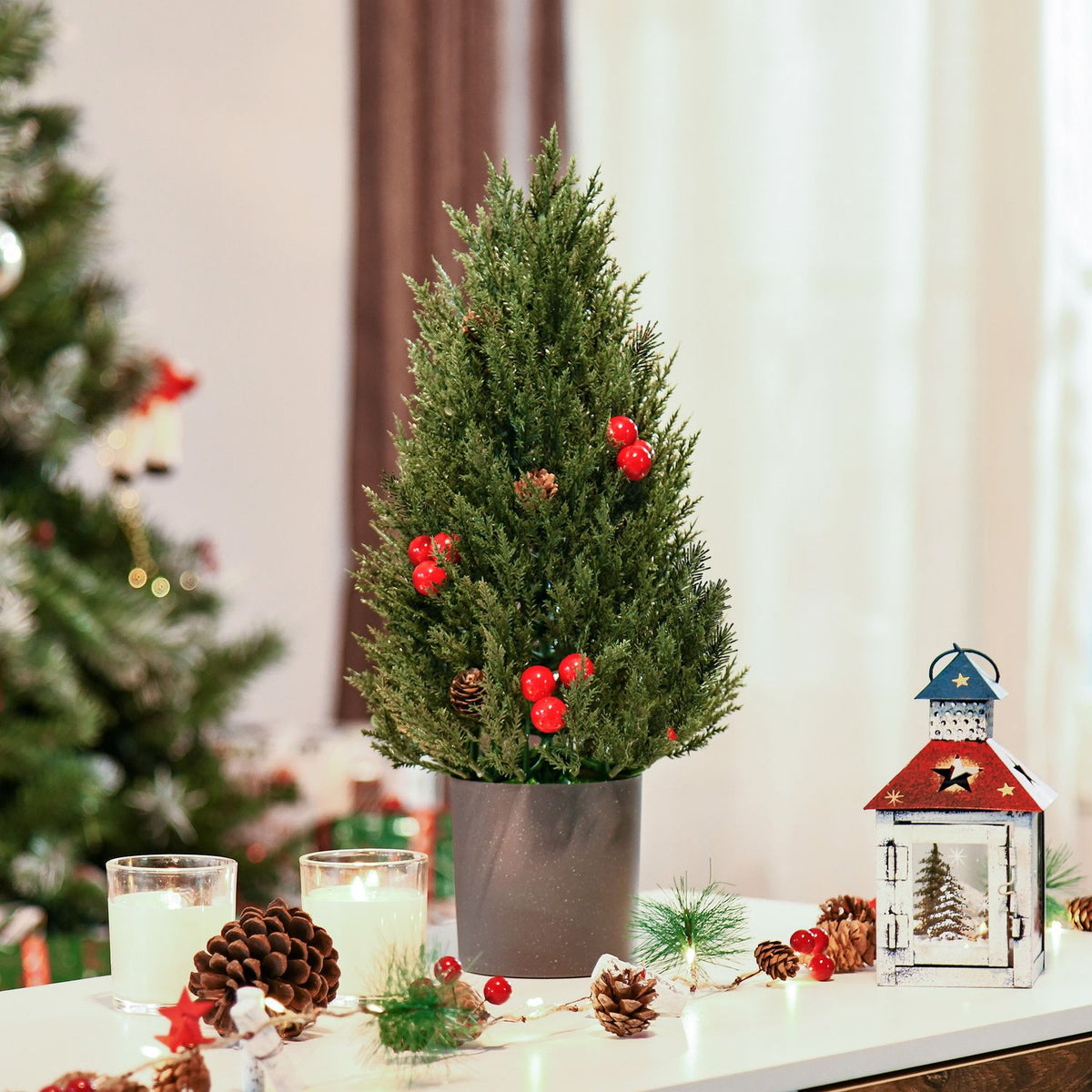 Christmas Tree 50 Cm Christmas Tree Cypress Christmas Tree With 7 Red Berries And 6 Pine Cones Artificial Fir Pvc Pe Green